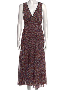 💕 The Kooples Floral Midi Dress Sleeveless V-Neck Pleated Small